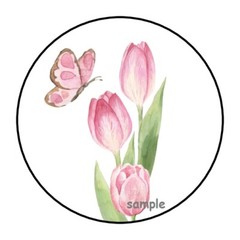 30 TULIPS AND BUTTERFLY FLORAL ENVELOPE SEALS LABELS STICKERS 1.5″ ROUND SPRING