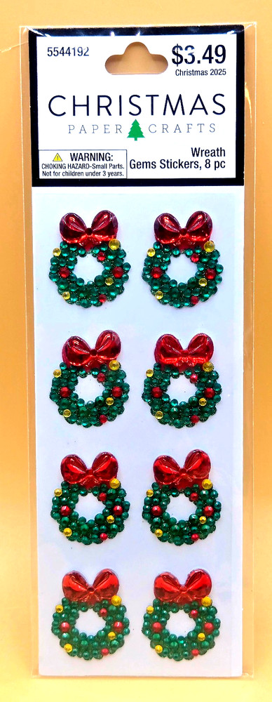 Christmas Paper Crafts WREATH GEMS 8pc Dimensional Stickers, NEW