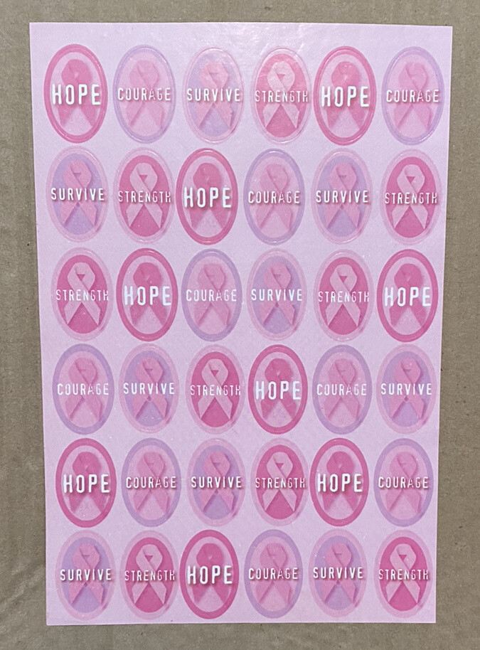 1 Sheet of 24 Pink Ribbon Positive Message Stickers Breast Cancer Awareness