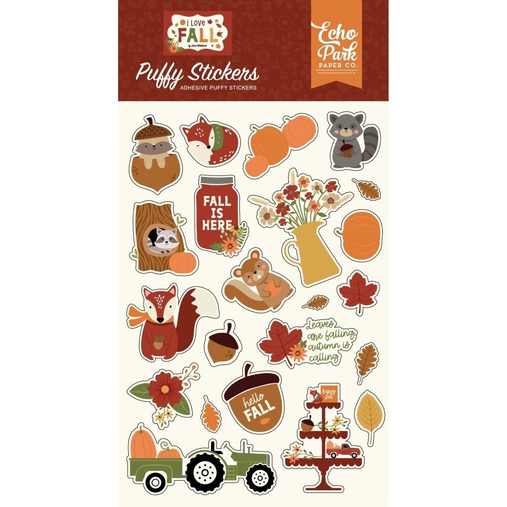 EP Puffy Stickers I Love Fall Pumpkins Fox Tractor Leaves Falling Autumn Calling