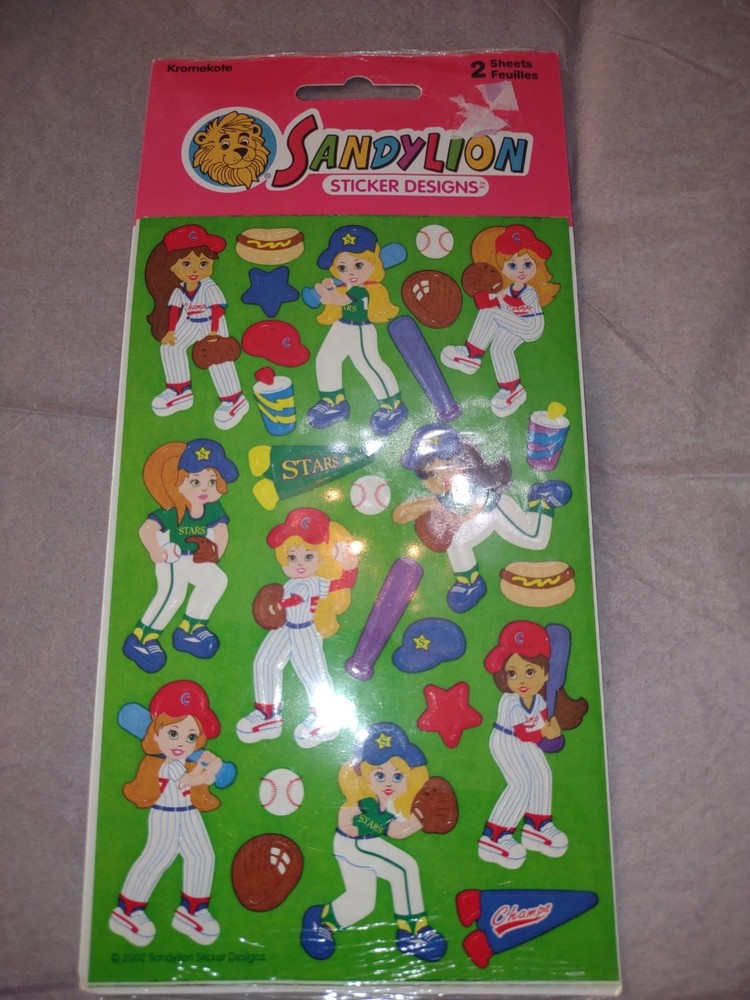 Sandylion Sticker Girls Baseball Sports Sticker Sheets Vintage Sports Base ball