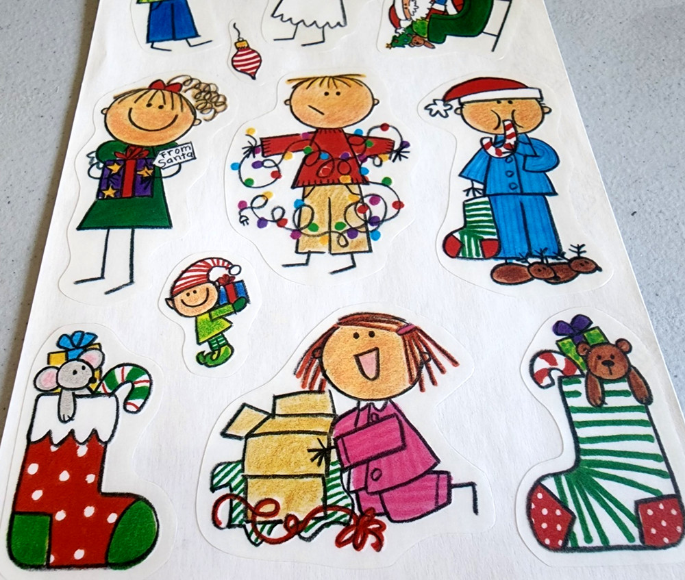 Vintage 1999 MAMBI Christmas Kids Clear Stickers Angel Santa 12″ Scrapbook NOS