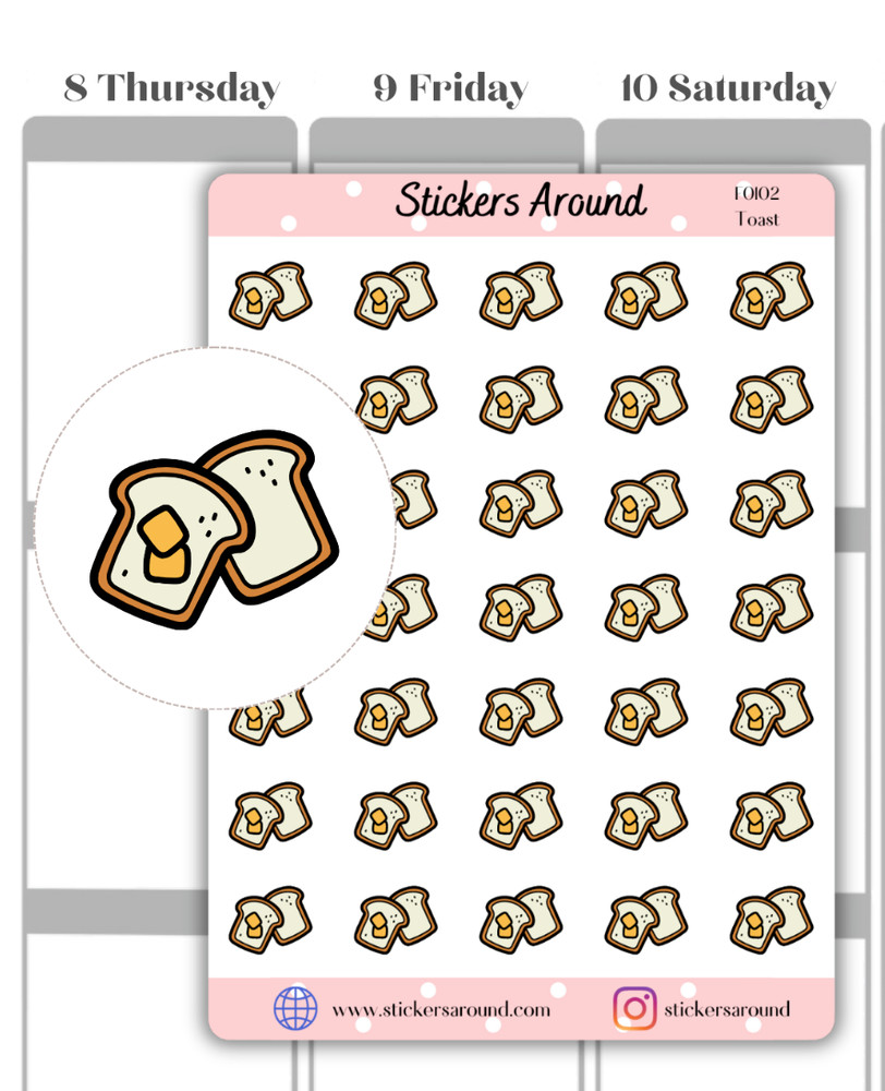 Toast Planner Sticker, Breakfast Food Icon Sticker, Calendar and Journal