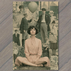 STICKER Surreal Collage Woman Seated Balloon Dreamlike Portrait Figure