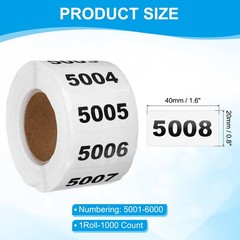 0.8×1.6 Inch Inventory Sticker, 1 Reel 5001 to 6000 Number Label 1000 Stickers