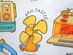 Hallmark 1983 Sticker Sheet Vintage Funny Appliances with Faces Puns Unused