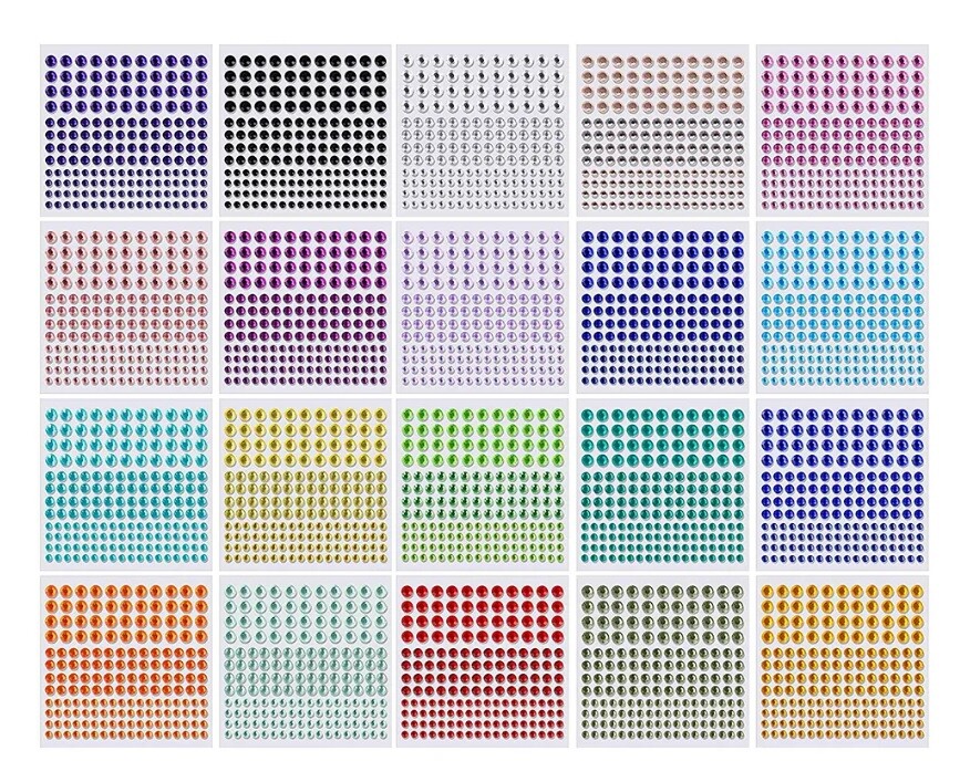 Pick Color Sheet of 172 Stick-on 3, 4, 5mm RHINESTONE GEMS for Crafts, Scrapbook