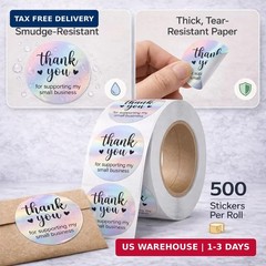 500 PCS Holographic Thank You for Supporting My Small Business Stickers – 1.5 In
