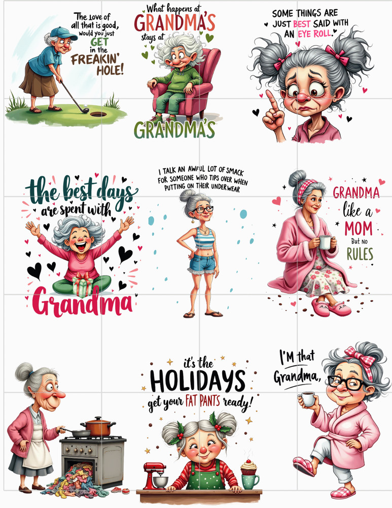 Funny Grandma Quotes 2 Pgs. Supplies Scrapbook Junk Journal Card Toppers Crafts