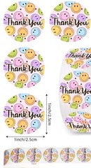 500 pcs Sticker Roll Happy Thank you Smile Pastel Faces Semi Gloss Self Adhesive