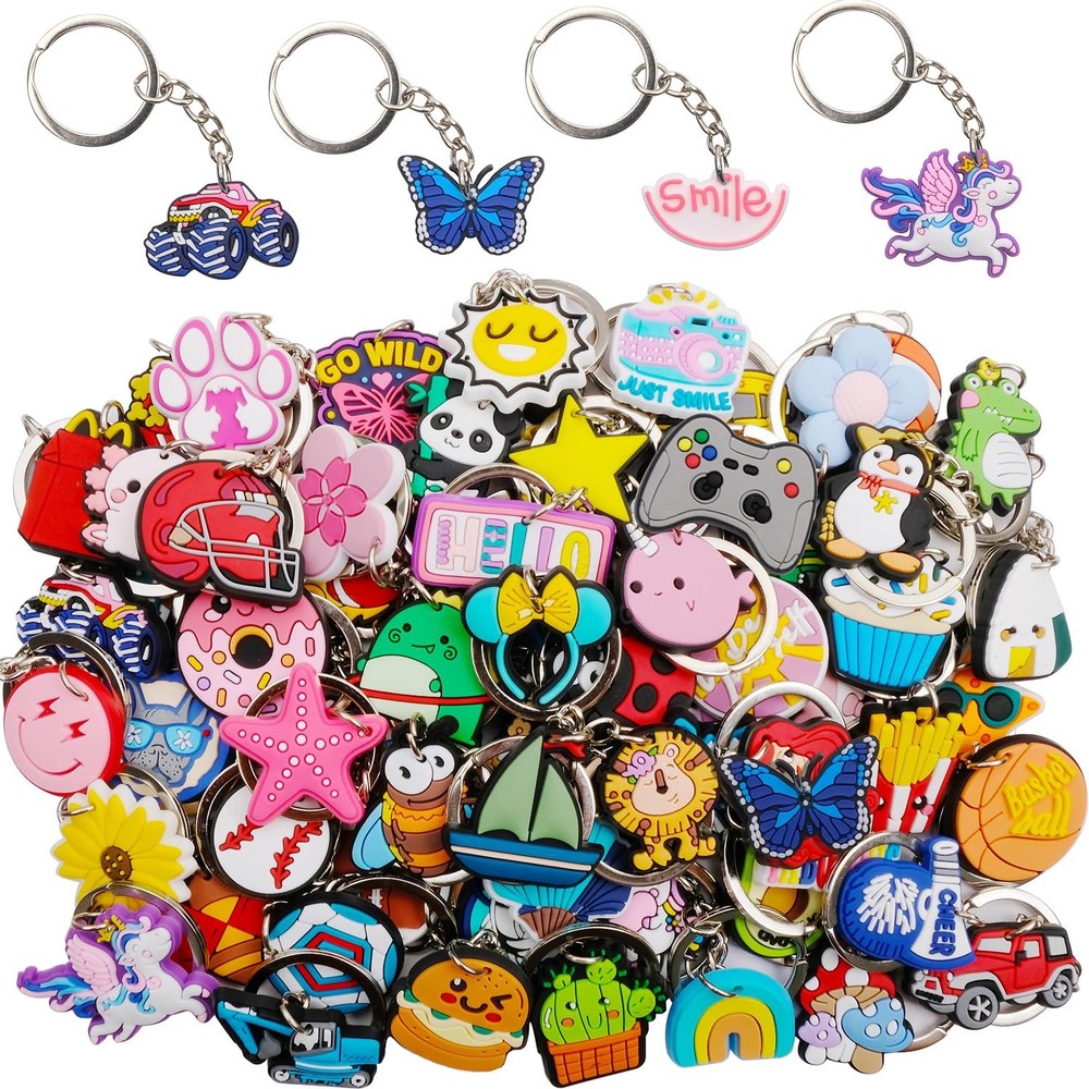 30/50/100/200pcs Bulk Keychains, Non-Repeating Cute Keyrings, Assorted Keycha…