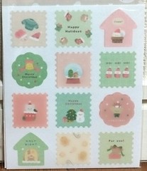 LOUJENE TOKYO Masking Label Sticker 48 Christmas Santa Bear Snowman Gift JAPAN