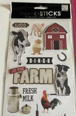 New Mambi Sticks AT THE FARM Stickers COW TRACTOR BARN DOG