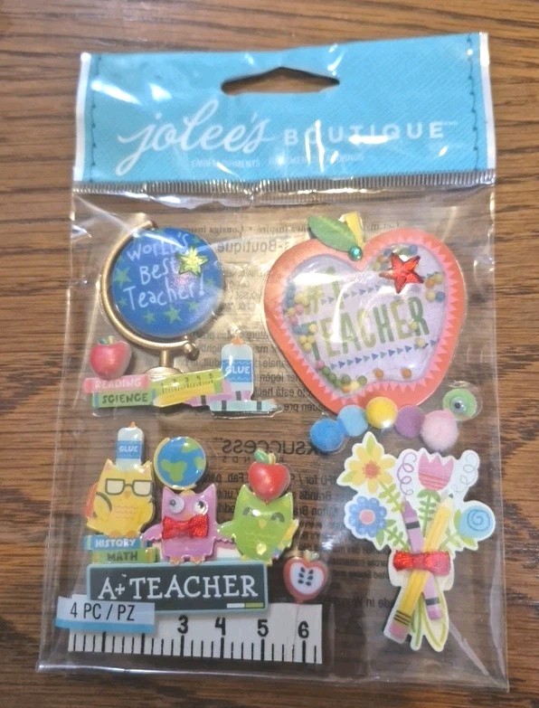 Jolee’s Boutique 4 Piece Teacher Shaker Scrapbook Stickers 50-22022 NIP