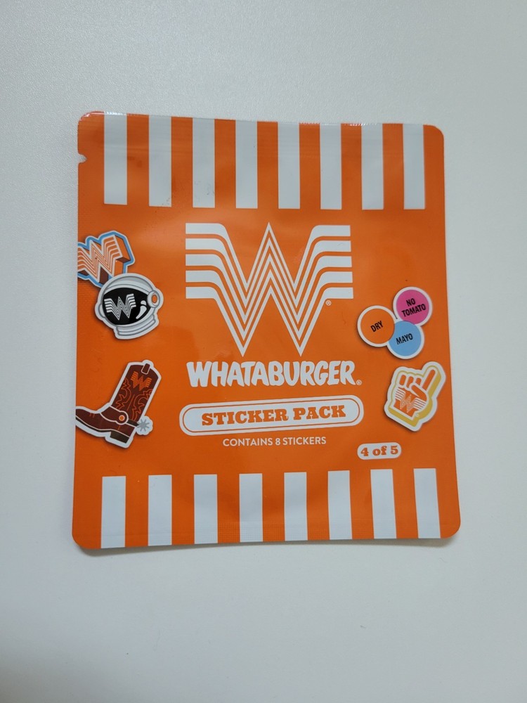 Whataburger Sticker Pack 4 Of 5—- 8 Stickers, Food & Drink Theme, Orange/White