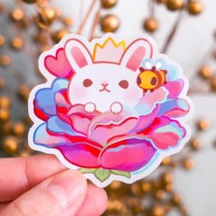 White Rabbit and Prism Rose Sticker – Holographic – Waterproof Vinyl