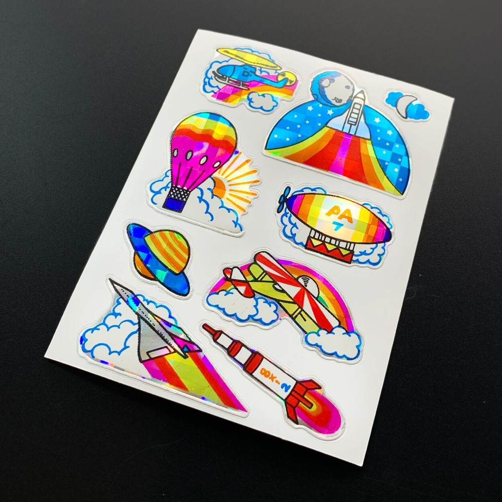SPACE SHUTTLE PLANET NASA RAINBOW AIRPLANE JET vintage sticker decal prism foil