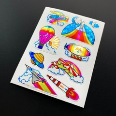 SPACE SHUTTLE PLANET NASA RAINBOW AIRPLANE JET vintage sticker decal prism foil