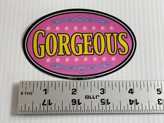 Vintage 2001 – «Gorgeous» – Shinny Holographic Oval Sticker (Measures 4 1/4 in)