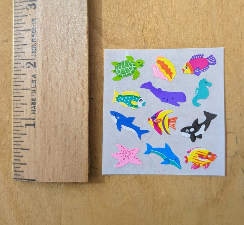 Vintage Sandylion Sea Creatures Fish Whale Shell Neon Kremekote Sticker Mod