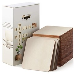 Fuyit Unfinished Wood Pieces, 50Pcs 5 x 5 Inch Blank Natural Wood Square Wood…