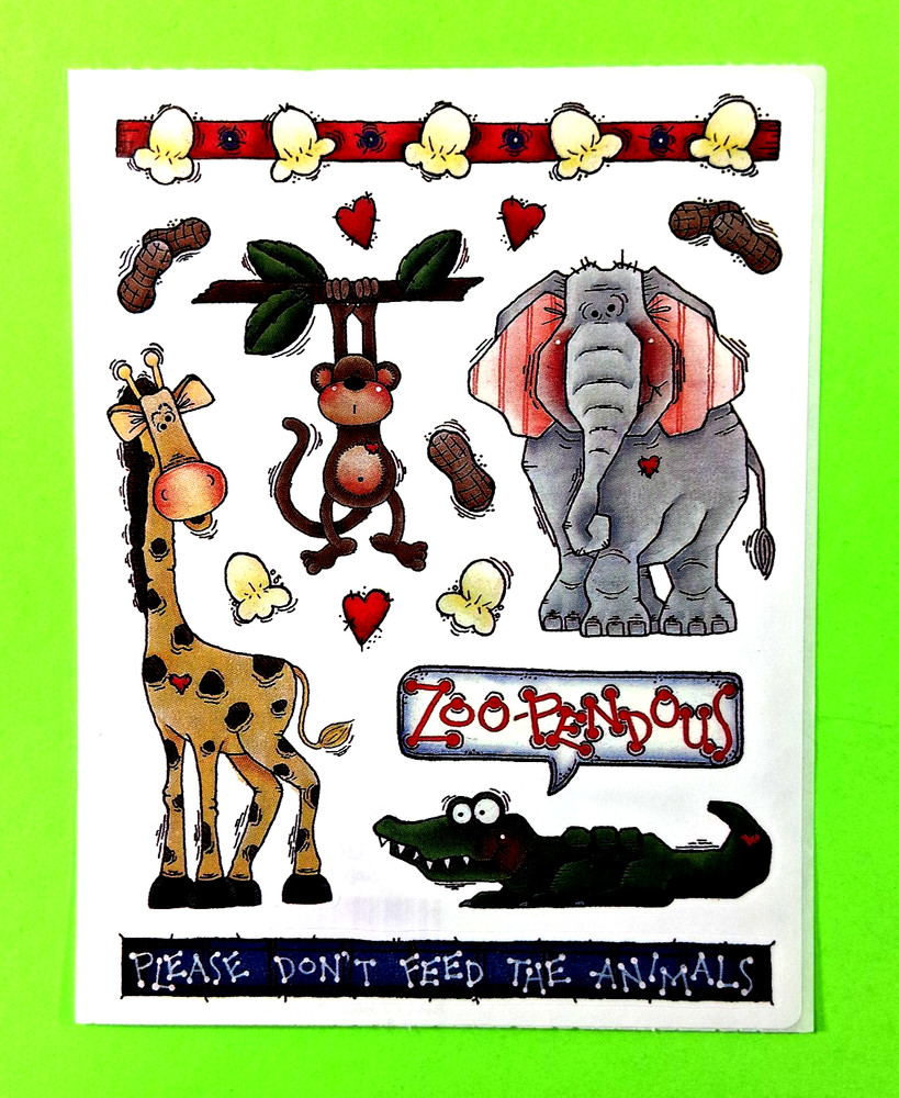 Provo Craft Zoopendous Sticker Sheet Zoo Animals Elephant Giraffe Monkey Croc