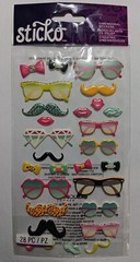 Sticko GLASSES & SHADES Mustache Bowties 3-D stickers Fast FREE ship!