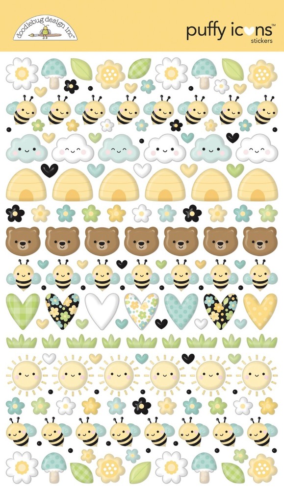 Stickers Puffy Doodlebug Bee Happy Icons Hives Bees Bears Sun Clouds Mushrooms