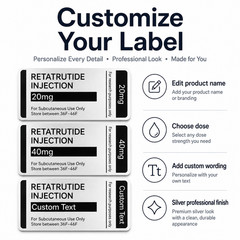 Fully Customizable Silver Peptide Vial Labels for 3ml Vials- Set of 20 labels!
