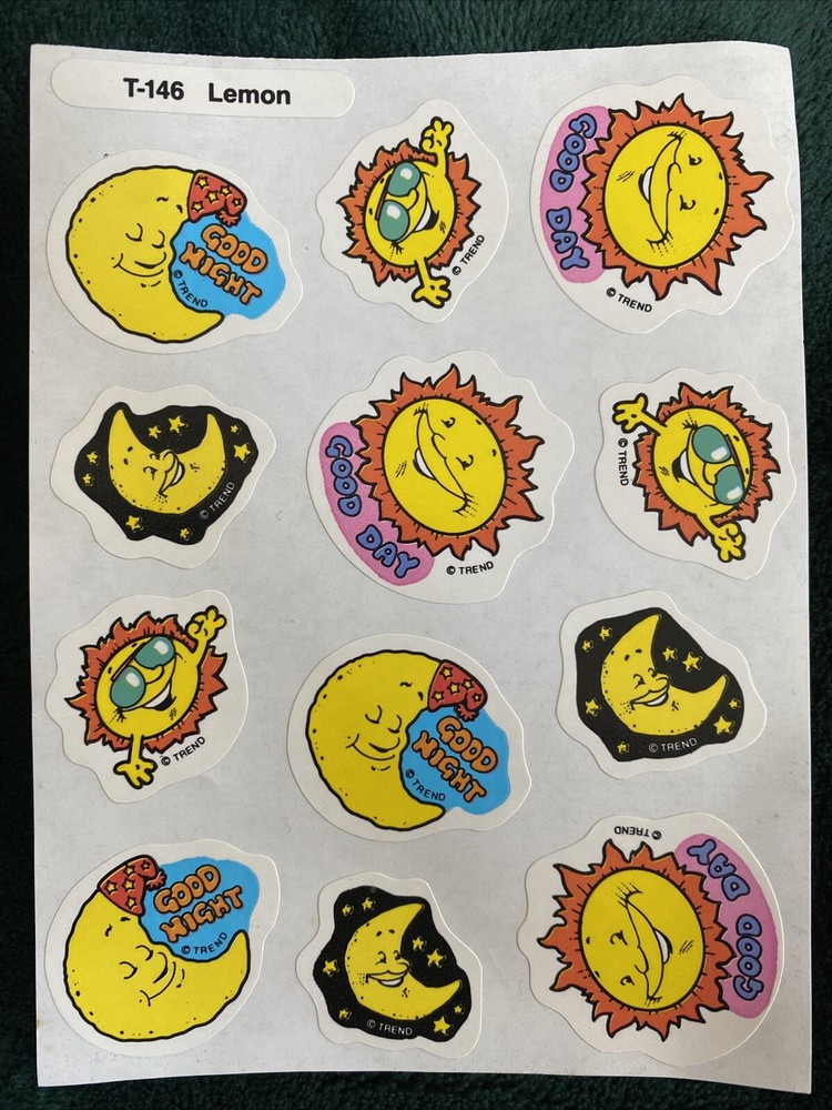 Vintage Trend Stinky Stickers Sheet 12 Scratch & Sniff Lemon Sun Moon T-146