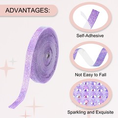 Self Adhesive Rhinestone Strips 3 Yards 0.3 Inch for Craft,Light Purple AB