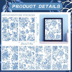 Blue Flower Rub on Transfers for Crafts – 6 Sheets Vintage Floral Rub on Transfe
