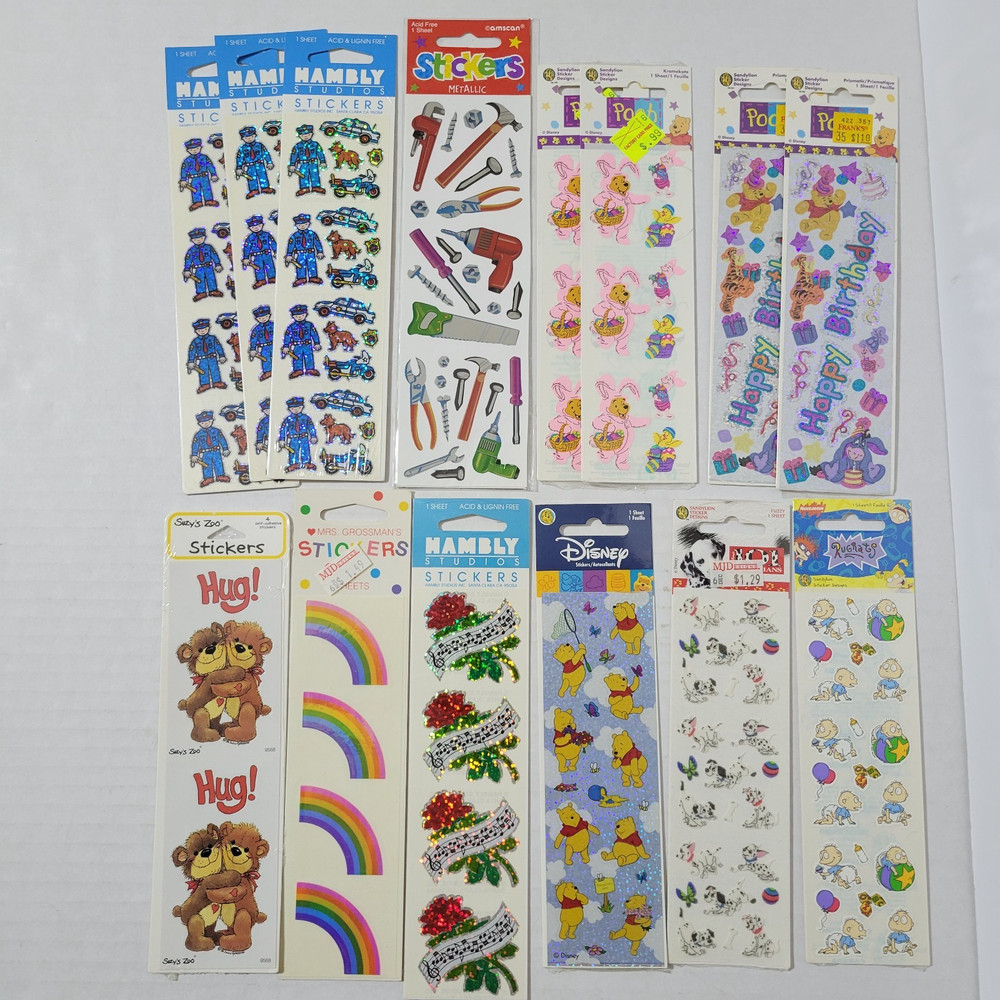 Vintage Sticker Sheets Lot of 14 New In Package Hambly Suzys Zoo Mrs Grossmans