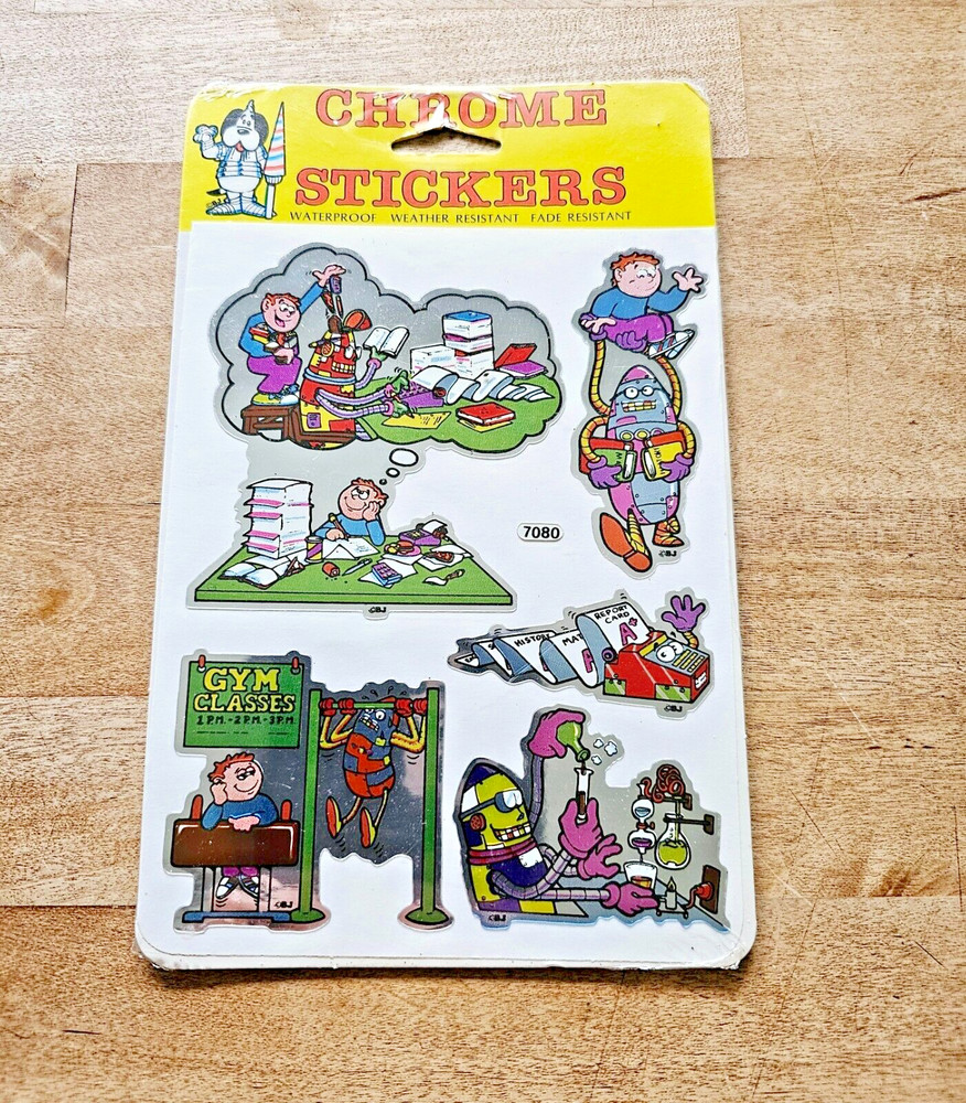 Vintage 80’s BJ Chrome Foil Decal Specialties Robot School Stickers NIP Pack