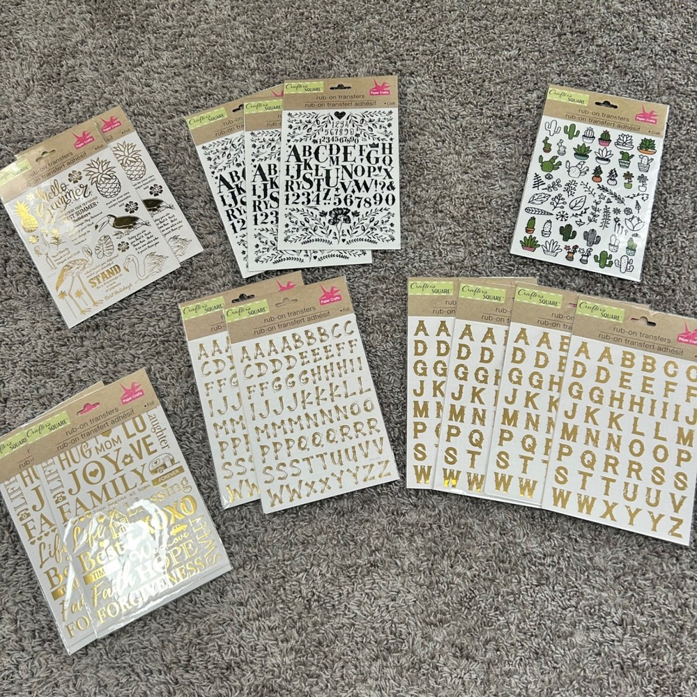 Crafter’s Square Rub-On Transfers Lot of 14 Gold Foil Alphabet Succulent Crafts