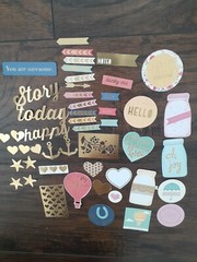 SCRAPBOOKING GOLD 49 Pcs ACCENT DIE CUTS MIXED LOT SENTIMENTS CARDMAKING PAPER
