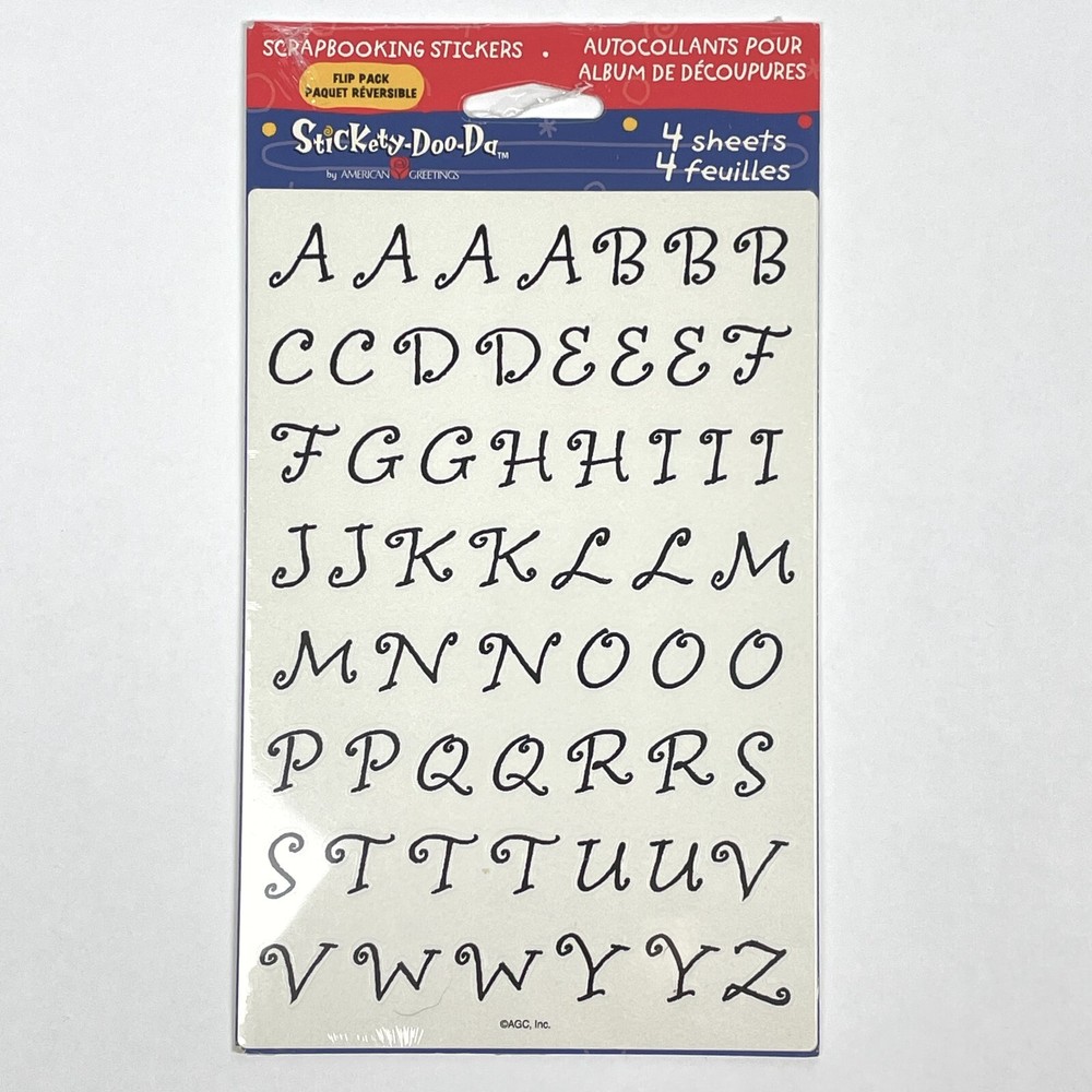 NEW Stickety Doo Da Crafts Stickers Black Alphabet Letters 4 Sheets 2 Designs