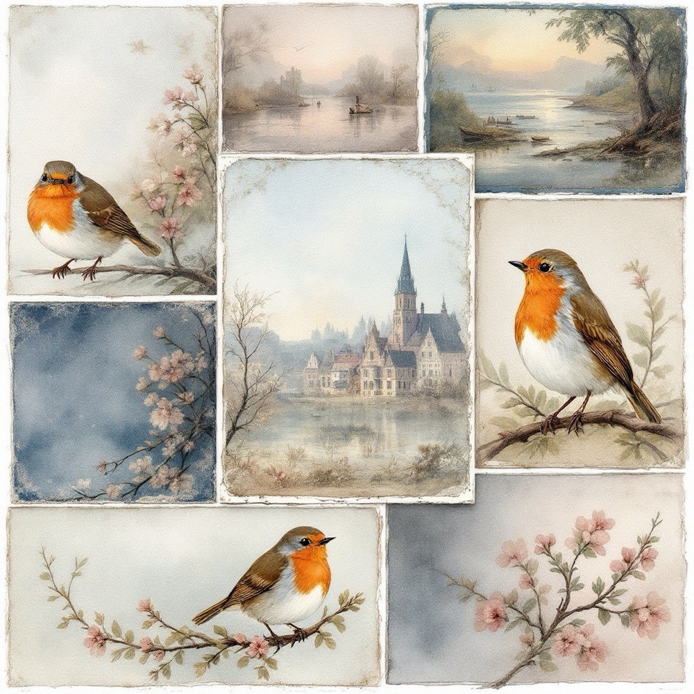 Robin Birds Decoupage Rice Paper For Ornament-Wood Art A4 1 Sheet