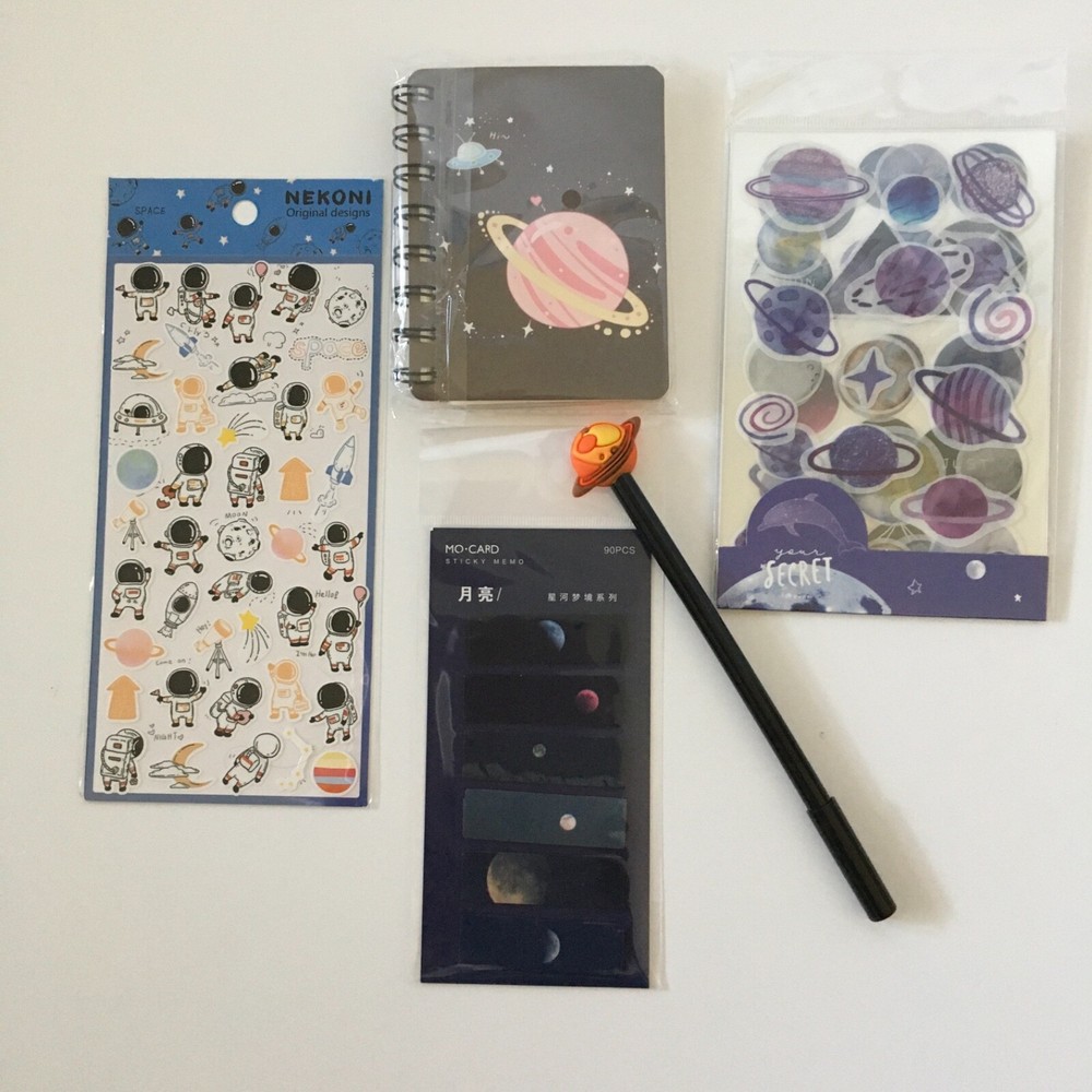 Kawaii Space Stationary Lot; notebook, stickers, page markers, pen **US Seller**