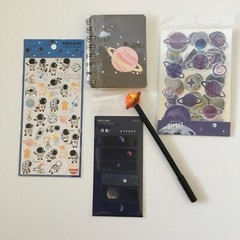 Kawaii Space Stationary Lot; notebook, stickers, page markers, pen **US Seller**