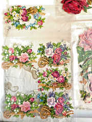 VTG VICTORIAN SCRAP PZB ENGLISH ROSES LUCKY FULL BLOWN BLOOMS EMBOSSED DIECUT