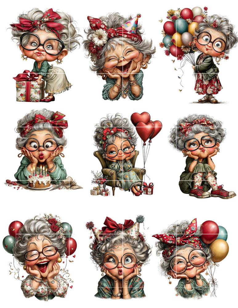 Old Lady Collage Celebration Supplies For Scrapbook Junk Journal Card Toppers