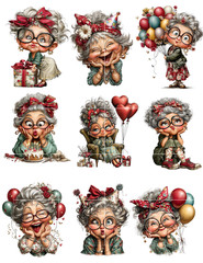 Old Lady Collage Celebration Supplies For Scrapbook Junk Journal Card Toppers