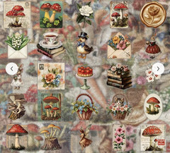 LOT 0F 25 MIXED STICKERS RABBITS FRUIT MUSHROOMS FLOWERS BIRDS VICTORIAN THEME