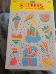 Vintage Hallmark Stickers Rainbows Confetti Heart Star 1 Sheet ONLY w/ Packaging