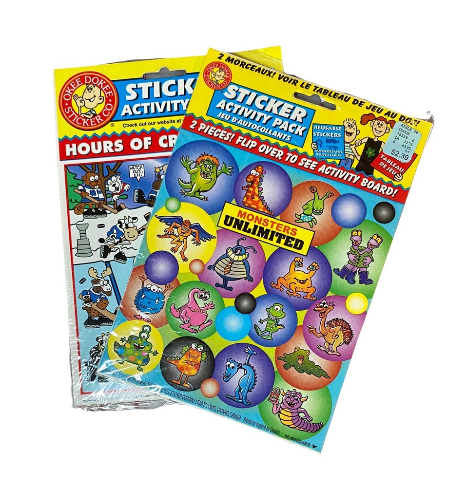 Okie Dokee Sticker Activity Pack 2 Sheets Monsters Hockey Reusable