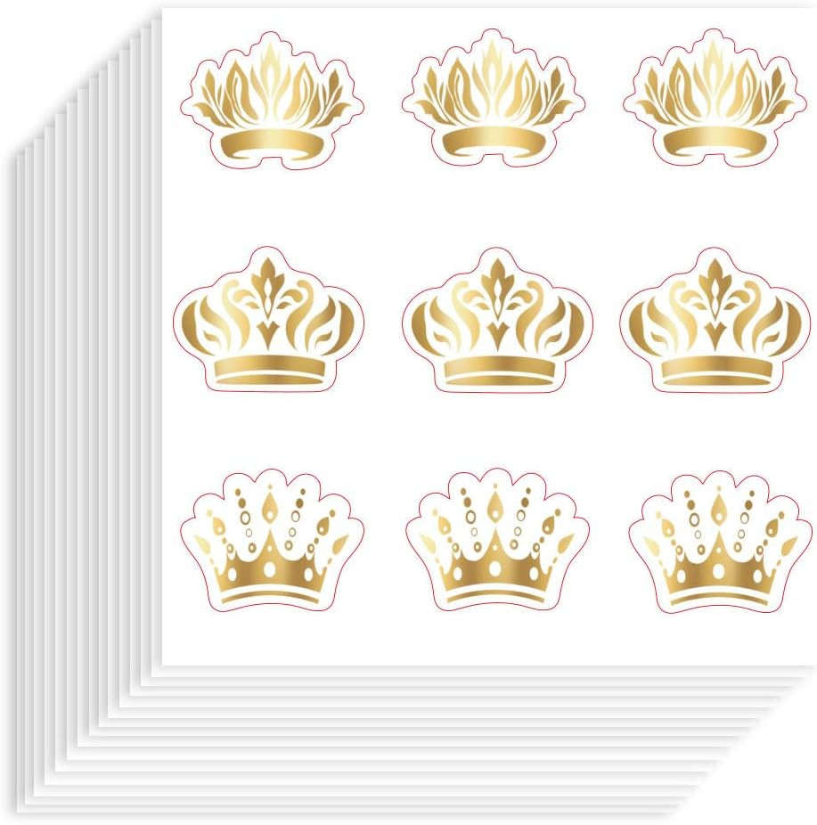 180Pcs Gold Crown Stickers Self-Adhesive Paper Decorative Stickers Waterproof De