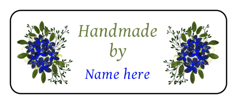 30 Personalized «handmade by» stickers, Labels, tags, blue flowers