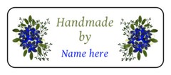 30 Personalized «handmade by» stickers, Labels, tags, blue flowers