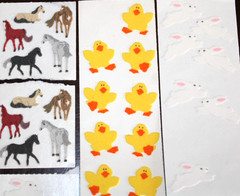 Vintage Fuzzy Sandylion Horses Bunnies Baby Chickens 52 Total Stickers Animals